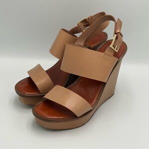 Tory Burch Lexington Leather Wedge Sandals Women’s Sz 6 Tan Shoes